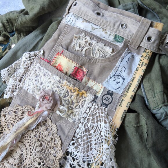 Boho Bag Vintage Lace Rose/magnolia/flower Tassel Cotton Fringe Shabbychic belt - Picture 6 of 15